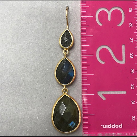 Genuine Labradorite Faceted Pear-Cut Trio In 18KGold Vermeil-Boutique - Picture 3 of 4